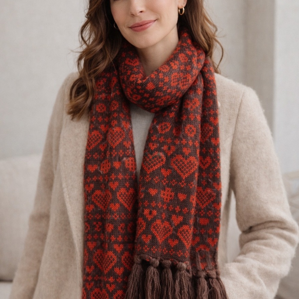 Forever 21 Brown and Rust Red Heart Scarf